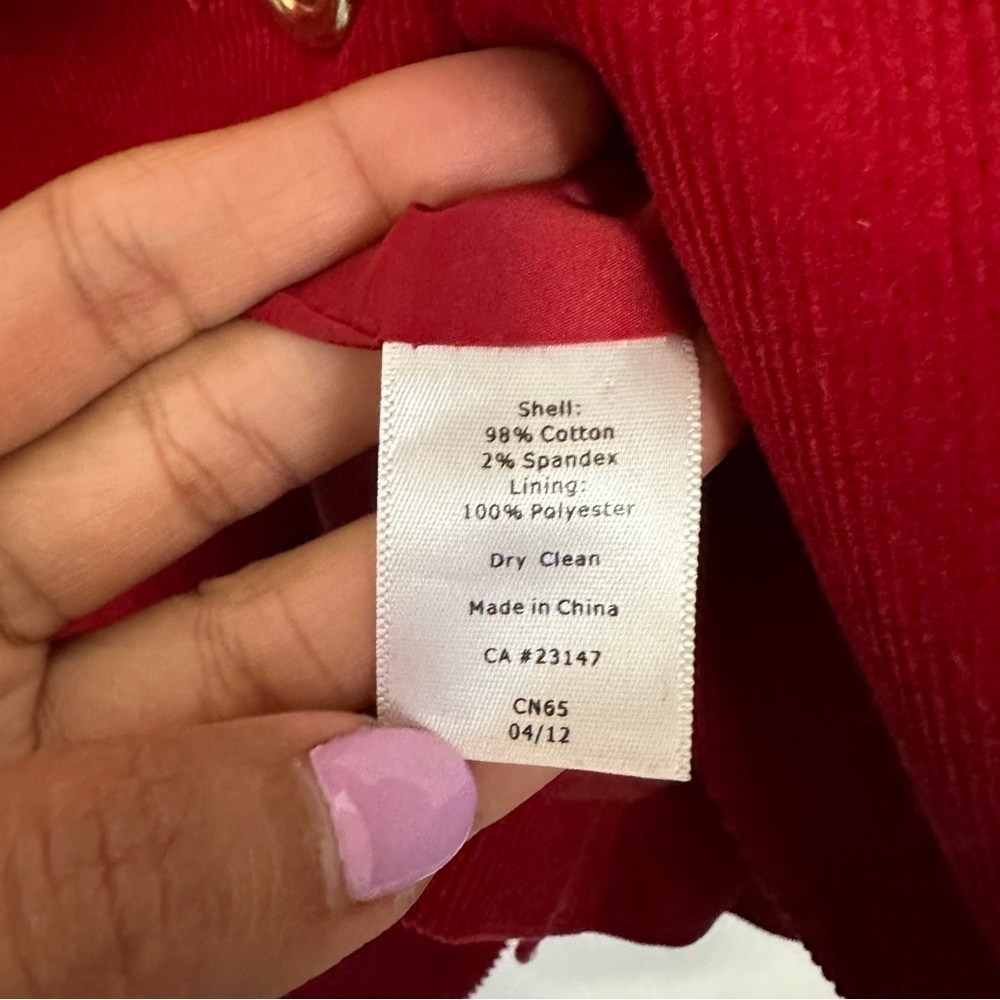 Talbots Women's Red Corduroy Blazer Jacket Gold Button Front Closure sz 14 - Picture 8 of 11